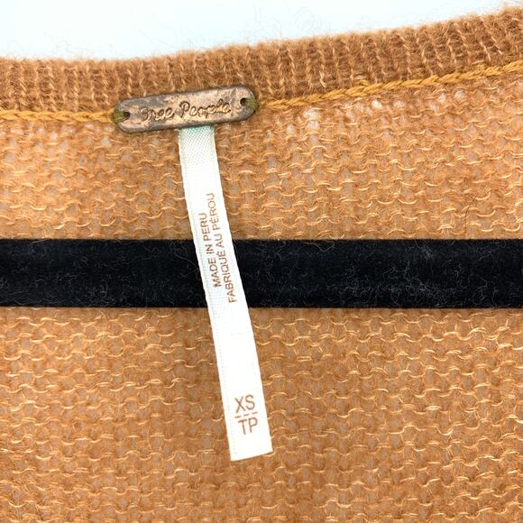 Free People Sweater Womens Oversized XS Brown Alpaca Wool Blend Deep V-Neck - Picture 5 of 6